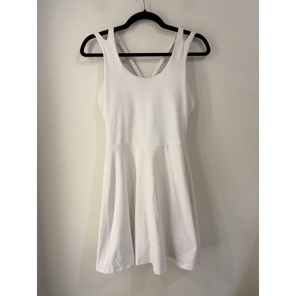 Fabletics White Fit & Flare Athletic Dress Built‎ In Bra Criss Cross Back M